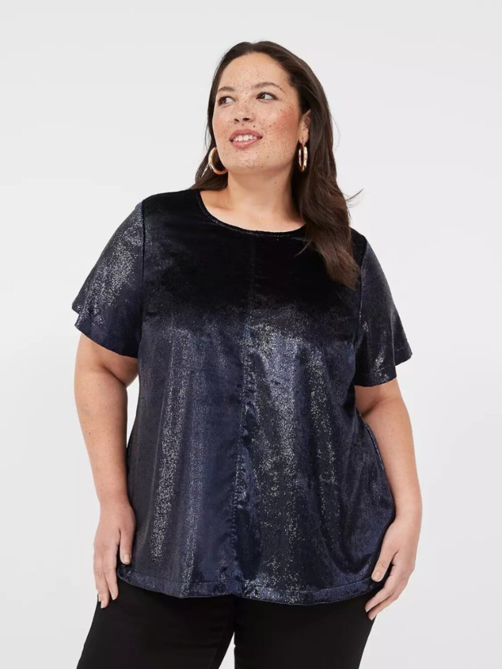 Entire Closet $5! Lane Bryant Lurex Boatneck Swing Top, Shimmer Maritime Blue